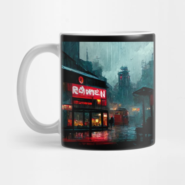 Rainy Ramen Shop - Cyberpunk Cityscape by ArkMinted